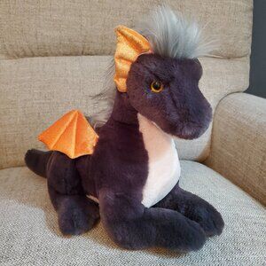 Aurora Drake the Dragon Plush Black Orange Grey Stuffed Animal NEW WITH TAGS